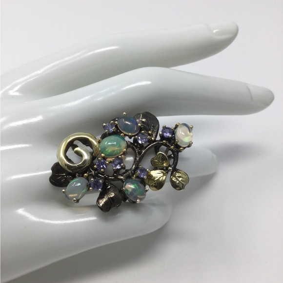 Awe inspiring Genuine Opals & Tanzanite Ring - Picture 4 of 7